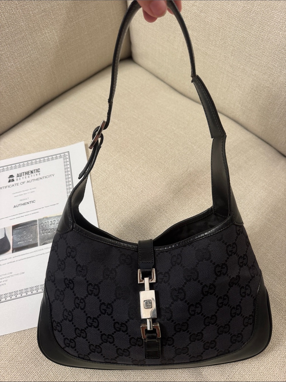 Gucci Jackie Vintage GG Canvas Shoulder Bag Black Y2K Authentic - Picture 4 of 13